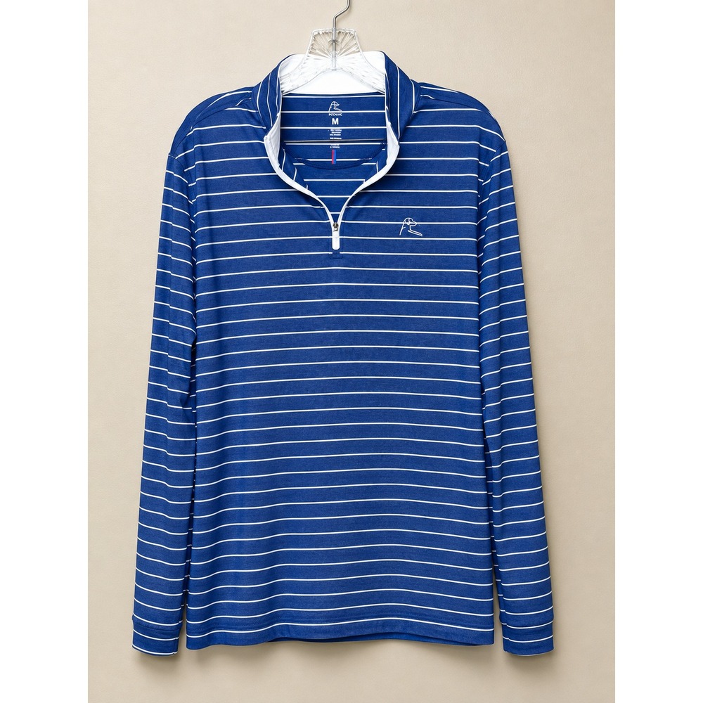 Rhoback Men's Navy Striped Performance Golf Quarter Zip USA Flag Size M